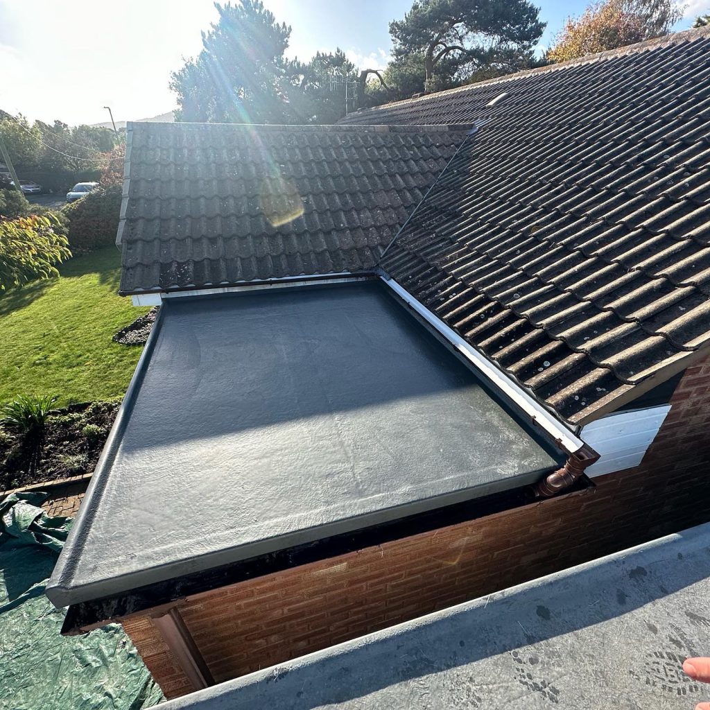 A newly repaired flat roof