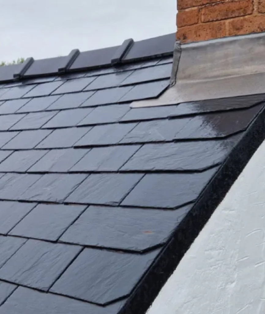 a newly repaired slate roof
