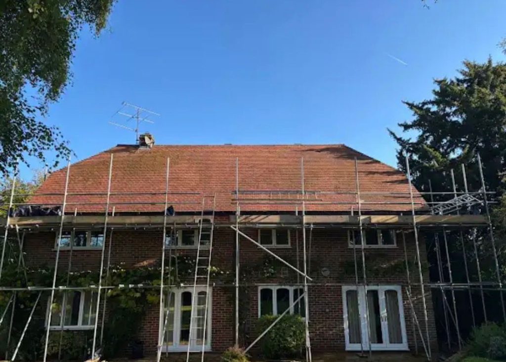 A new roof being installed in Malvern